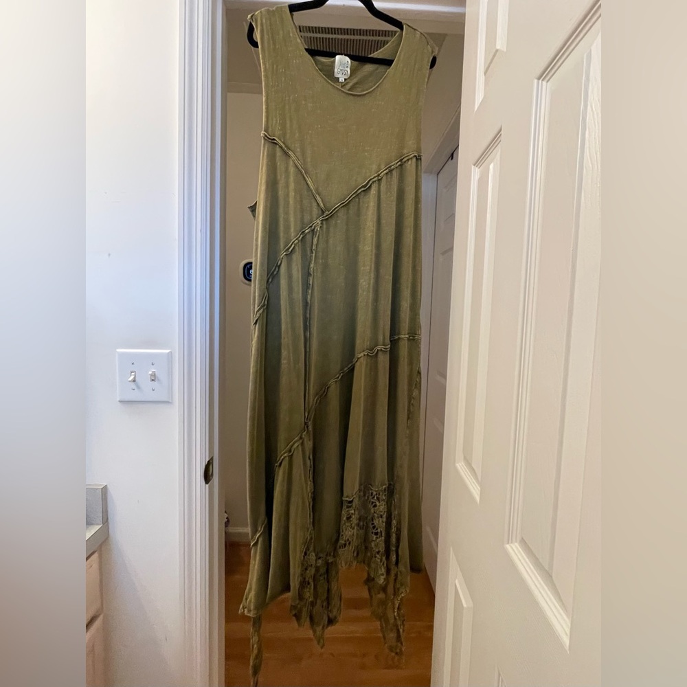 FOR SUE. DO NOT BUY Jaded Gypsy Sleeveless Olive Green Maxi Dress with Lace - Picture 3 of 15
